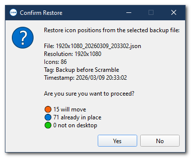 Restore confirmation dialog